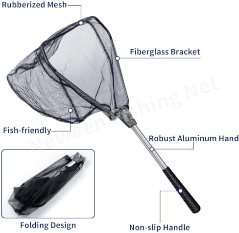 Neween Fishing Net, Foldable Collapsible Telescopic Fish Landing Net, Durable Nylon Material Mesh Landing Net for Easy Catching or Releasing for Trout - Image 3